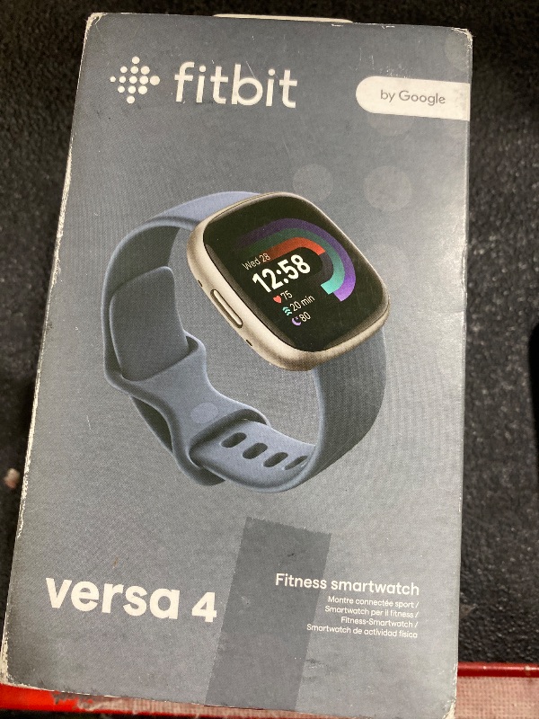 Photo 1 of Fitbit Versa 4 Fitness Smartwatch with Daily Readiness, GPS, 24/7 Heart Rate, 40+ Exercise Modes, Sleep Tracking and more, Waterfall Blue/Platinum, One Size (S & L Bands Included)