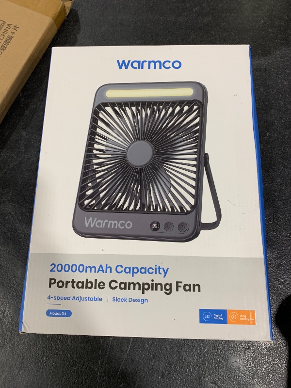 Photo 1 of Warmco 20000mAh Battery Powered Fan, Ultra-Slim 8-Inch Portable Camping Fan with LED Lantern, Up to 48H Runtime Rechargeable Desk Fan for Bedroom, Outdoor, Tent, Travel, Cruise Ship Essentials