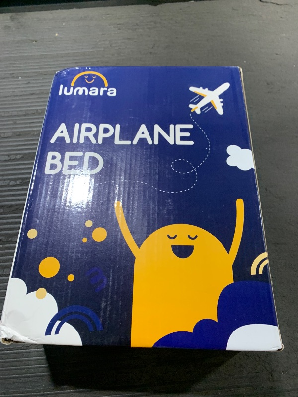 Photo 1 of LUMARA Toddler Airplane Bed - Inflatable Airplane Bed for Toddlers, Plane Baby Mattress for Kids - Blow Up Air Mattress for Child Flight Sleep with Safety Belt, Innovative Valves, No Pump Needed