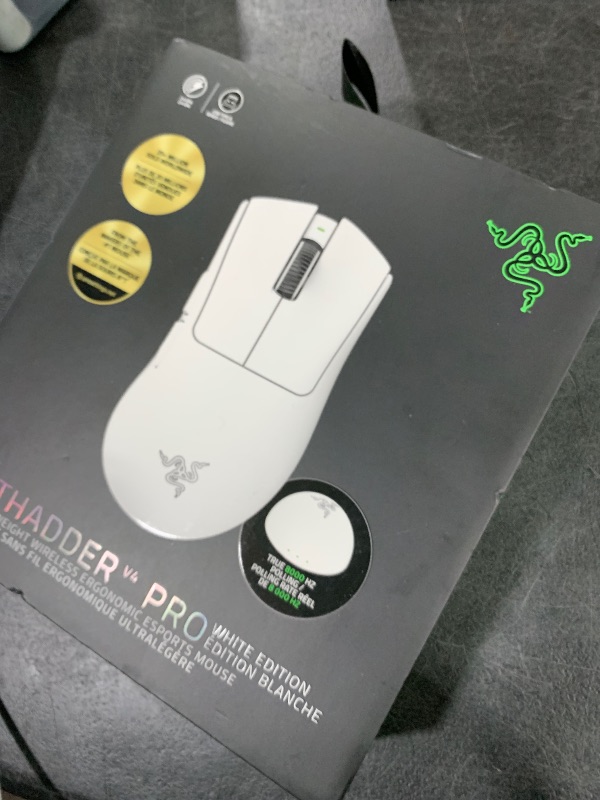 Photo 1 of Razer DeathAdder V4 Pro Wireless Gaming Mouse: 57g Lightweight - HyperSpeed Wireless Gen-2 - Optical Scroll Wheel - Optical Switches Gen-4 - Focus Pro 45K Sensor Gen-2 - Up to 150 Hr Battery - White