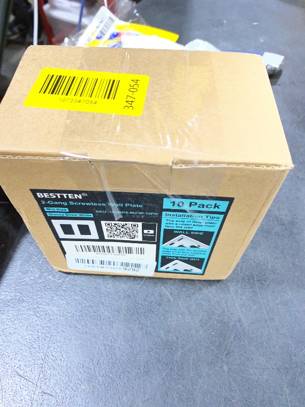 Photo 1 of [10 Pack] BESTTEN 2 Gang Mid-Size Screwless Outlet Cover, Midway Decorative Wall Plate, USWP6 Gloss Snow White, Midsize H4.88" x W4.93"