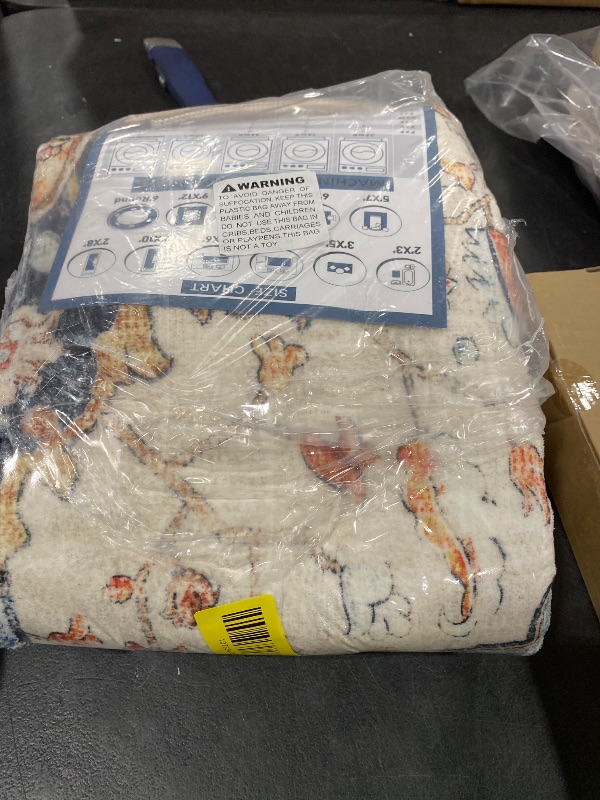 Photo 1 of RELEANY Area Rugs 3'x5' Washable Non-Slip, Floral Vintage Distress Print Pattern Medallion Carpet for Living Room Bedroom Dining Room, Beige Navy Blue Orange Colorful