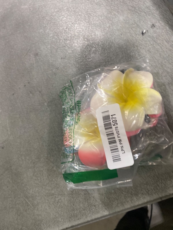 Photo 1 of 10 Pcs Multicolor Hawaii Plumeria Flower Clips Hawaiian Hair Barrettes Beach Party Hair Clips Artificial Tropical Flower Hairpins for Wedding 7cm
