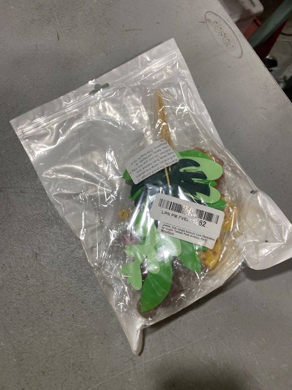 Photo 1 of 10 Pcs Jungle Safari Animal Cake Toppers with Elephant Giraffe Lion Monkey Glittery Tropical Leaves, Cute Jungle Animals Cake Decoration for Jungle Themed Party Birthday Party