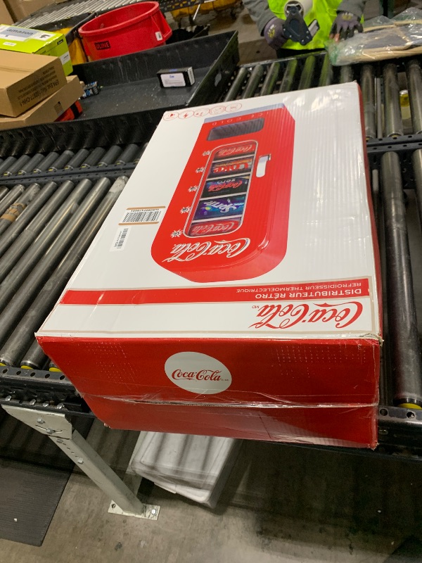 Photo 1 of Coca-Cola AC/DC Retro Vending Electric Cooler with 10 Can Capacity - Beverage Vending Machine with Thermoelectric Cooling and Tall Window Display