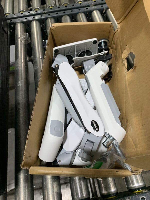 Photo 1 of HUANUO Dual Monitor Stand - Full Adjustable Monitor Desk Mount Swivel Vesa Bracket with C Clamp, Grommet Mounting Base for 13 to 32 Inch Computer Screens - Each Arm Holds 4.4 to 19.8lbs - White