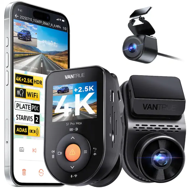 Photo 1 of Vantrue - S1 Pro Max 4K+2.5K Front&Rear Dashcam, ADAS & BSD, Dual STARVIS 2, Night Vision, Parking Mode, 5G WiFi&GPS - Black
