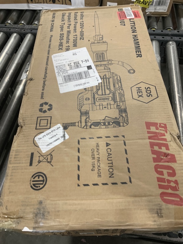 Photo 1 of ENEACRO Demolition Jack Hammer 14.5Amp SDS-Hex Concrete Breaker, 65 Joules Heavy Duty Chipping Hammer Cement/Pavement/Floor Breaker, with 2pcs of chisels and Carry box with Rollers