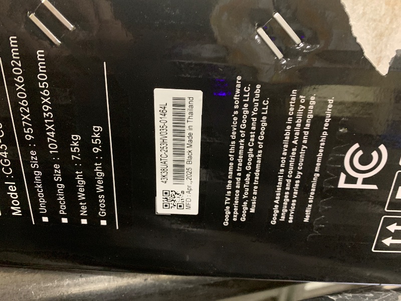 Photo 1 of FPD 43 Inch Smart TV, 4K UHD LED Flat Screen Google TV with Google Cast, Bluetooth, HDMI, Streaming Live, HDR 10, Dolby Vision, Ultra Slim Television(Canvas-Series, CG43-C3, 2026)
