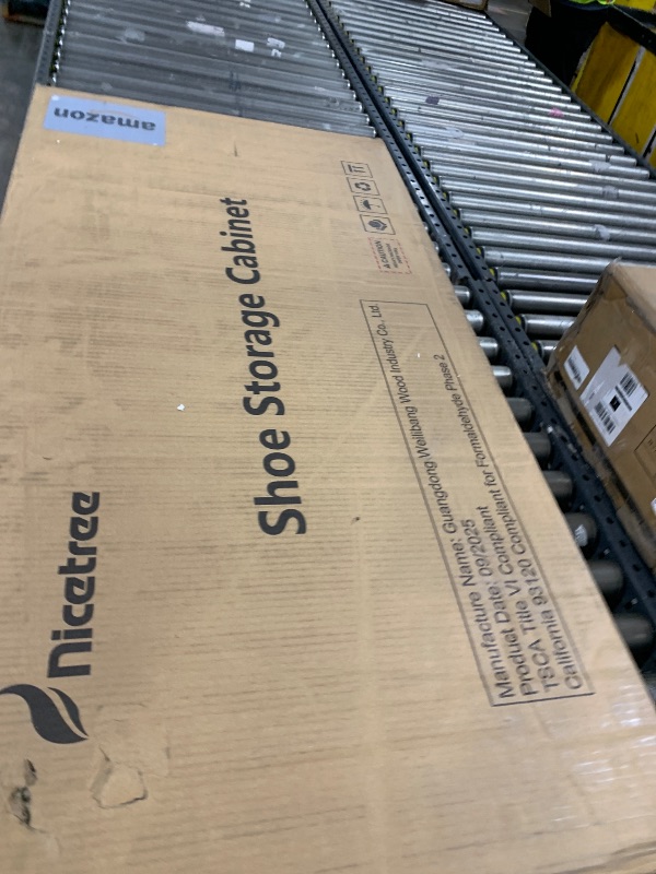 Photo 1 of Nicetree Freestanding Ultra Slim Arched Rattan Accent Shoe Storage Cabinet for Entryway - 4 Flip Drawers & 3-Tier Adjustable Shelves, Farmhouse Modern Rustic Shoe Rack for Hallway, Foyer Oak