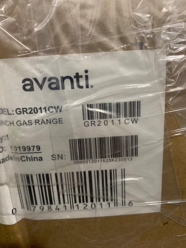 Photo 1 of Avanti Gas Range Oven, Compact Freestanding Design, 4 Sealed Burners with Electronic Ignition, 2.1 Cu.Ft. Capacity Features Framed Glass Door Storage Drawer Broiler and Accessories, 20-Inch, White