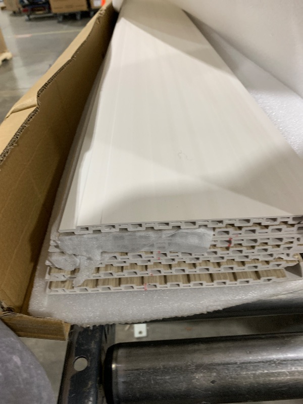 Photo 1 of LARWORKS WPC Slat Wall Panels 8 Pack 96" x 8.2", Waterproof Fluted Wall Paneling, Accent 3D Wall Panel for Wall Decor, Bathroom, Bedroom, Office - Widen Low Grille Walnut (Cover Approx.44 sq.ft) / LIGHT BEIGE COLOR