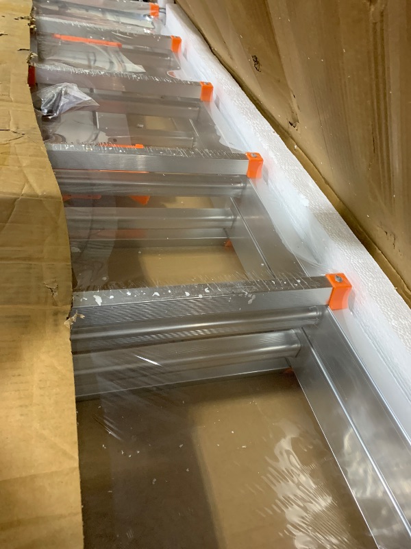 Photo 1 of 20FT Telescoping A-Frame Ladder with Stabilizer Bar, 6-Step Aluminum Folding Extension Ladder, Compact & Space-Saving for Household or Outdoor Work, 330 lbs Load, Orange