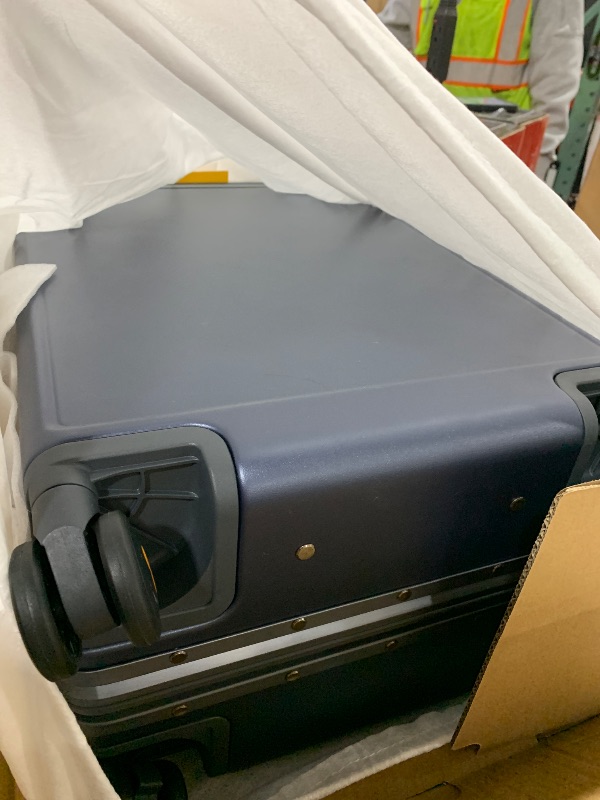 Photo 1 of LEVEL8 Carry On Luggage Airline Approved Zipperless with Aluminum Frame, Hard Case Luggage with Spinner Wheels, Metal Travel Suitcase with Packing Organizers, 20 Inch, Blue