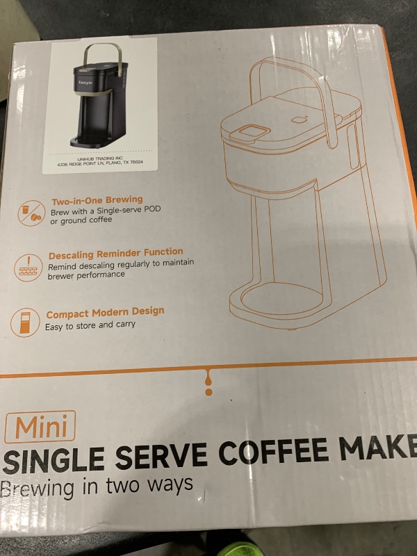 Photo 1 of Tastyle Single Serve One Cup Coffee Maker, for K Cups and Grounds, Mini Coffee Maker with Portable Handle, 6 to 12 Oz Brew Size, for Travel, Camping, Office, RV and Dorm, 120V, Black and Gold