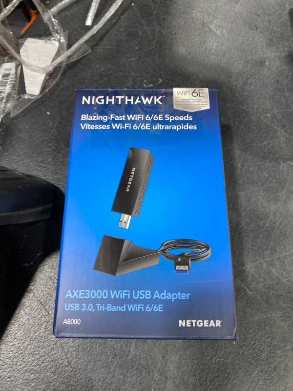 Photo 1 of NETGEAR Nighthawk WiFi 6E USB 3.0 Adapter (A8000) - AXE3000 Tri-Band Wireless Gigabit Speed (Up to 3Gbps) - New 6GHz Band – Works with Any WiFi 6 or 6E Router Or Mesh System - for Windows PC