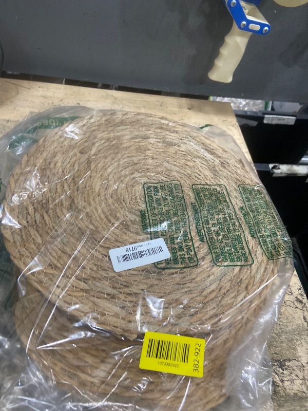 Photo 1 of 12 Pcs Round Woven Placemats - Yedoler 13 in Farmhouse Boho Straw Heat Resistant Outdoor Patio Rattan Wicker Table Mats, Natural Water Hyacinth Place Mats Coasters for Dining Table,Home,Wedding