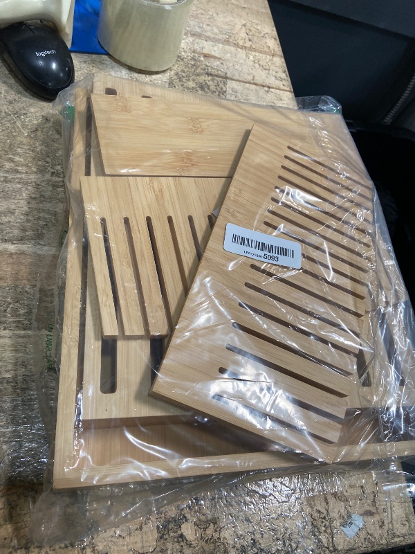Photo 1 of 10.5" Bamboo Bread Slicer for Homemade Bread, Adjustable Sourdough Cutter Guide with Crumb Catcher Tray, Wooden Board for Round Loaves & Sandwich Slices