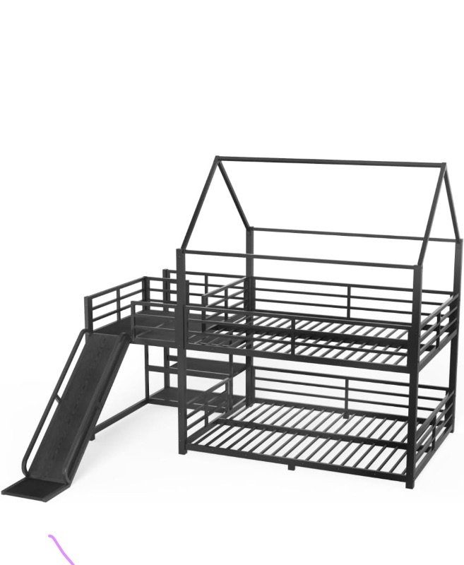 Photo 1 of *** NOT BLACK FOR REFERENCE***.  Saiveina Full Metal House Bunk Bed with Storage Stairs, Slide, Safety Rails, Black