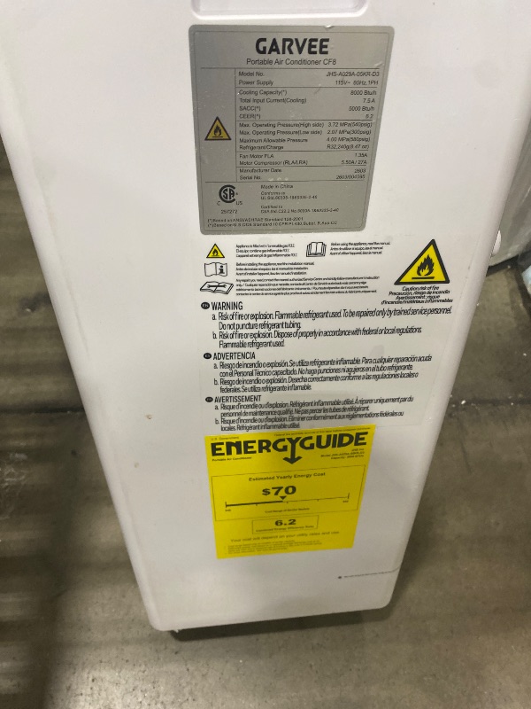 Photo 1 of **SEE NOTES**Garvee 8000 BTU Portable Air Conditioner
