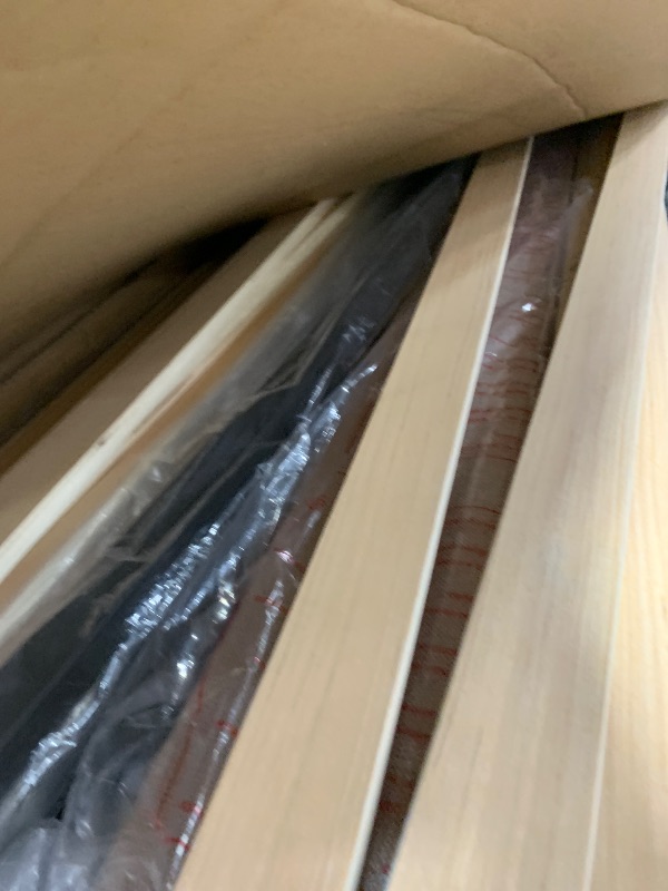 View 2 of (No headboard) Queen Bed Frame, Queen Size Bed Frame with Wooden Slats Support, Linen Upholstered Stripe Headboard, No Box Spring Needed, Heavy Duty Feet, Easy Assembly, Beige