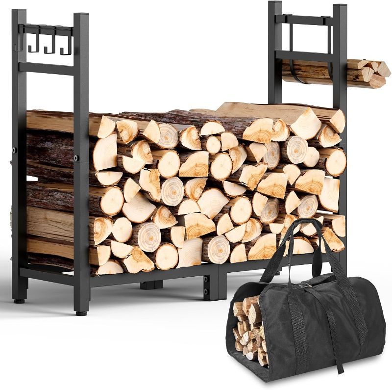 Photo 1 of Firewood Rack Indoor with Log Carrier,Outdoor Wood Rack for Firewood