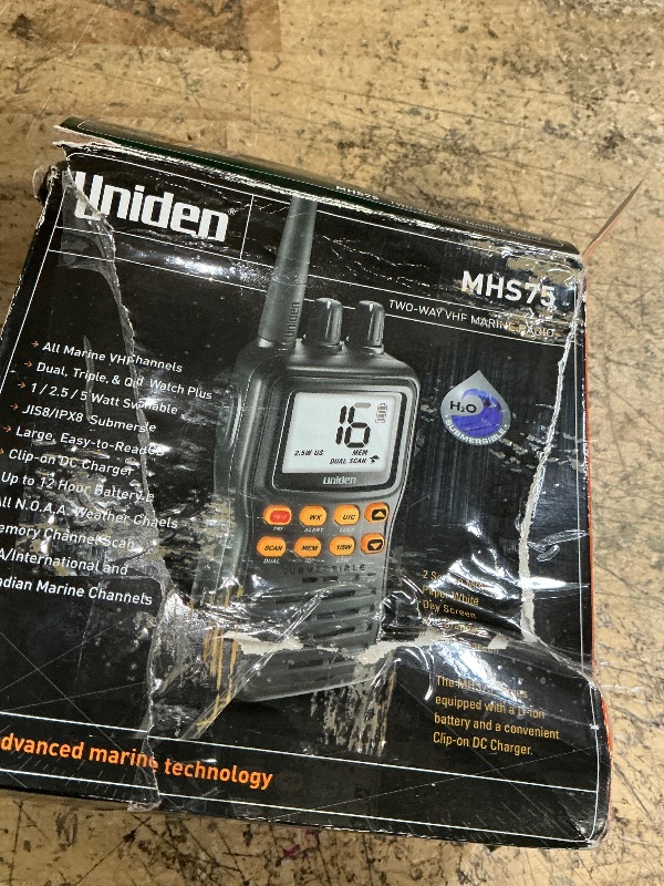 Photo 1 of ***MISSING PARTS***Uniden MHS75 Waterproof Handheld 2-Way VHF Marine Radio (Black)