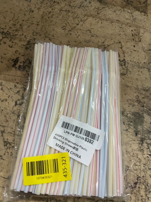 Photo 1 of [200 Pack] 8.5" High Flexible Plastic Straws,Bendable Disposable Drinking Straws -Striped Assorted Colors for Home Use Milk Juice Drinks
