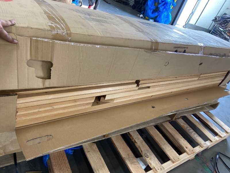 Photo 1 of **HAS SOME DAMAGED PIECES***
***pallet 3 boxes --1 slide***Backyard Discovery Sterling Point Cedar Wood Swing Set with Wave Slide, Raised Clubhouse, Wooden Bridge, Rock Wall, Belt Swings, Web Swing, Trapeze, Balcony, Climbing Wall, Ladder, Outdoor Playse