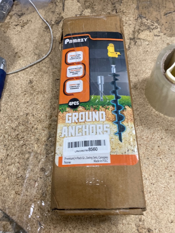 Photo 1 of [Premium] 4 Pack Ground Anchors with Power Nut Driver Drill Bit, Ground Anchors Screw in, Swing Set Anchors, Trampoline Anchors High Wind Heavy Duty for Camping Tents, Car Ports, Swing Sets, Canopies