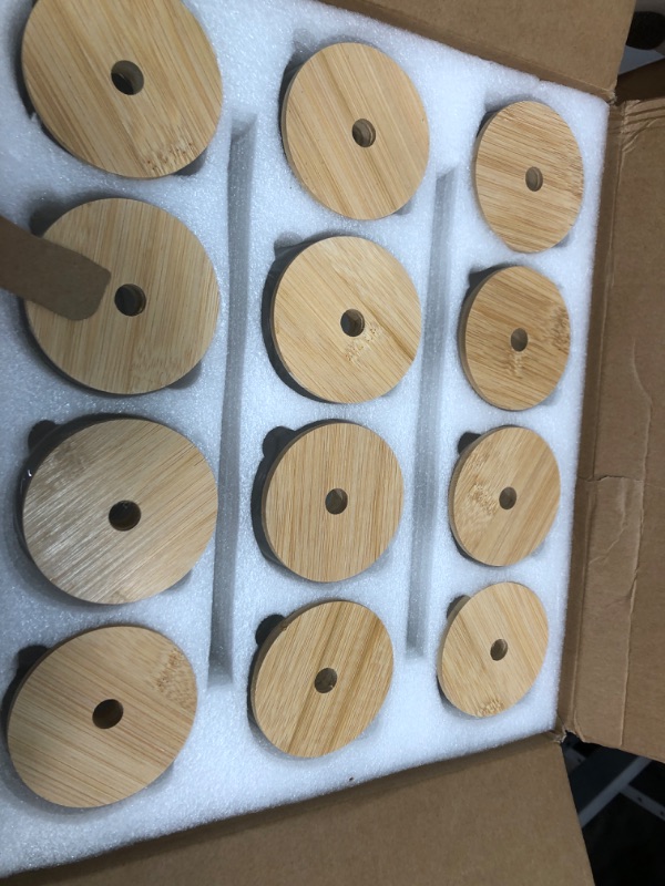 Photo 1 of [ 12pcs Set ] Glass Cups with Bamboo Lids and Glass Straw - Beer Shaped Drinking Glasses, 16 oz Iced Coffee Glasses, Cute Tumbler Cup for Smoothie, Boba Tea, Whiskey, Water - 4 Cleaning Brushes