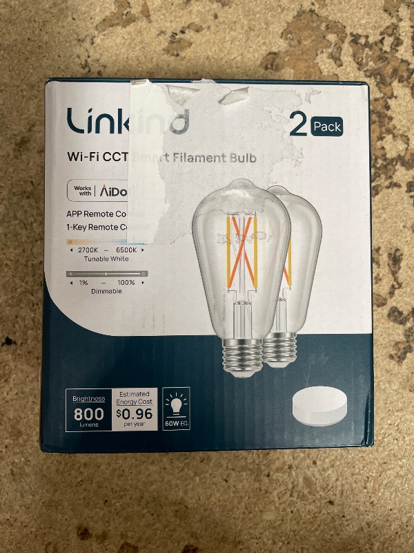 Photo 1 of **ONLY ONE IN BOX**Linkind Smart Edison Bulbs, 2700K-6500K Tunable WiFi Edison Bulbs with Remote Control, 8W 60W Equivalent Dimmable ST19(ST58) Vintage Light Bulbs 800lm, Compatible with Alexa & Google Home, 2-Pack