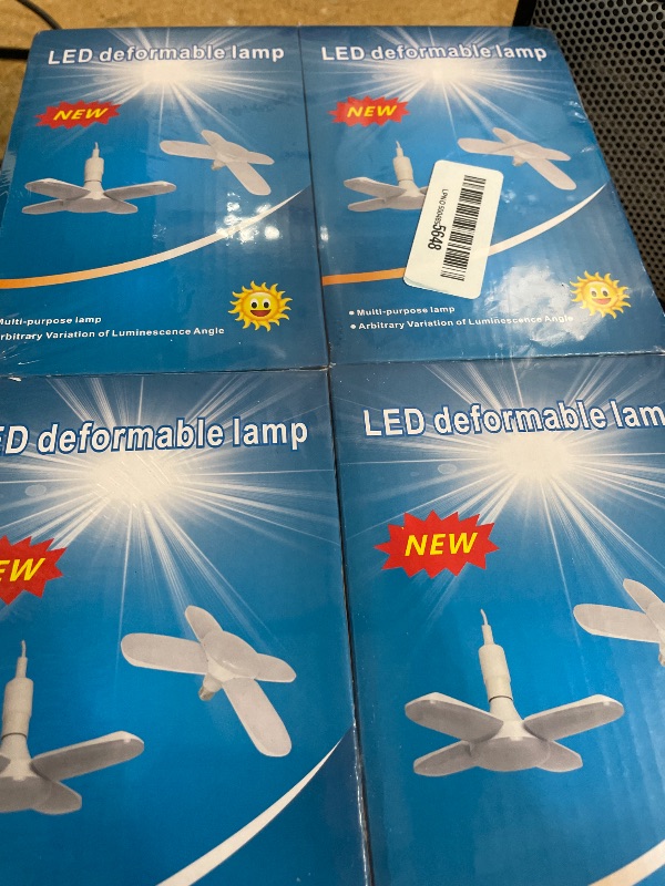 Photo 1 of (4 Pack) LED Garage Lights, 60W Trilights Ceiling, High Low Bay Deformable Adjustable 4 Led Light Bulbs 6000LM 6000K, Screw in Tribright Garage Lighting Fixture,CRI80 Daylight