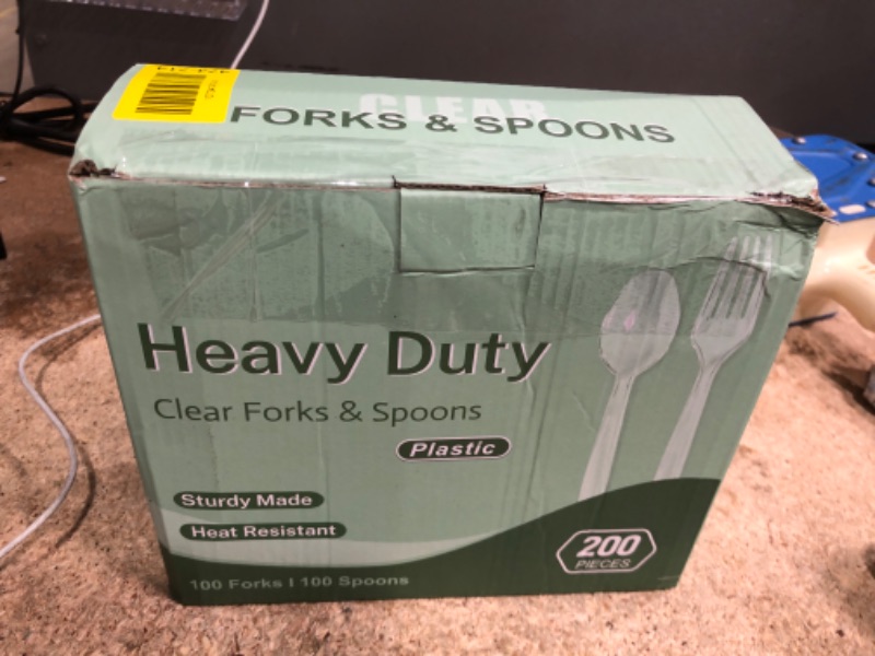 Photo 1 of [200 Count] Disposable Plastic Silverware, Heavy Duty Forks and Spoons Set, Durable Plastic Utensils Cutlery Set for for Parties, Picnics, Big Event, Daily Use - Bpa free