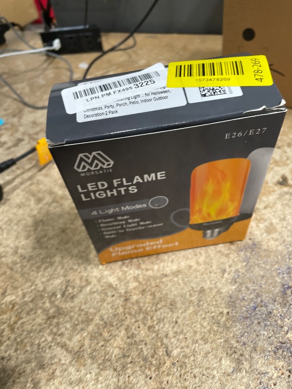 Photo 1 of ?Upgraded Flame?Morsatie LED Flame Light Bulbs, 4 Modes Flickering Light Bulbs with Gravity Sensor, E26 Fire Light Bulb for Halloween, Christmas, Party, Porch, Patio, Indoor Outdoor Decoration-2 Pack