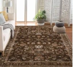 Photo 1 of (large brown rug)RELEANY Area Rugs 5'x7' Washable Non-Slip, Floral Vintage Distress Print Pattern Medallion Carpet for Living Room Bedroom Dining Room, Brown Dark Brown