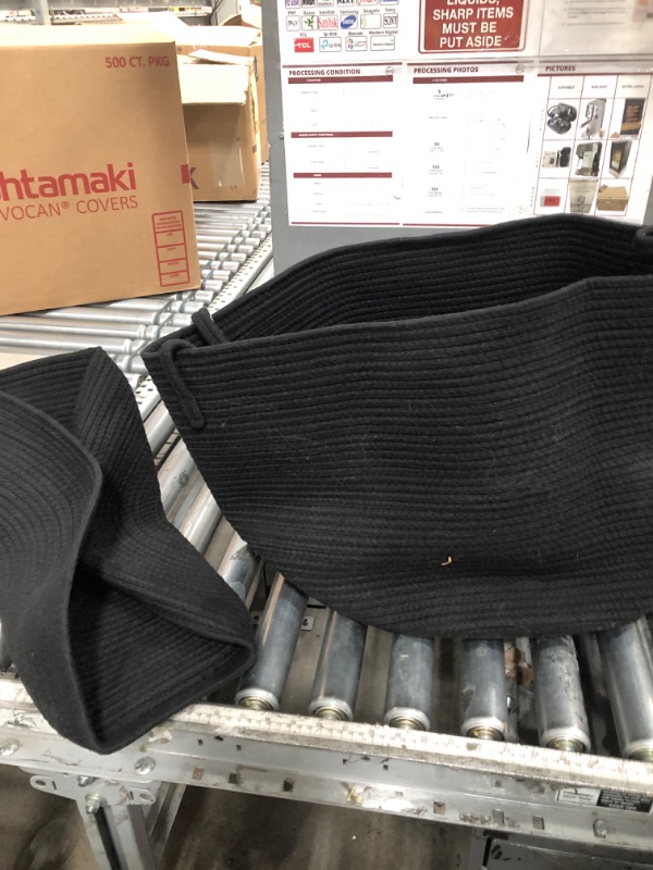 Photo 1 of  Large Black Basket with Lid, Cotton Rope Storage Basket for Blanket, Toy, Pillow, Towel, Living Room Bedroom Storage Bin, Wicker Woven All Black Organizing Bin with Cover
