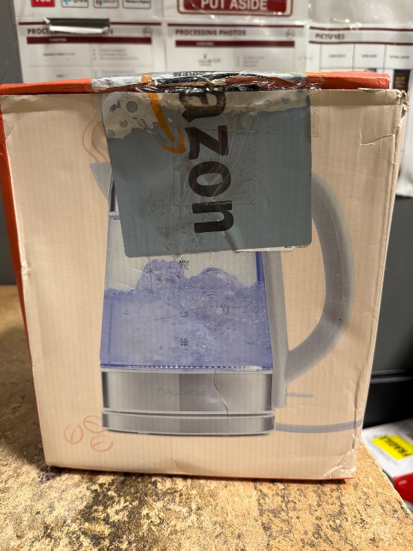 Photo 1 of **HANDLE IS DAMAGED**Exquisite Speed-Boil Electric Kettle For Coffee & Tea - 1.7L Water Boiler 1500W, Borosilicate Glass, Easy Clean Wide Opening, Auto Shut-Off, Cool Touch Handle, LED Light. 360° Rotation, Dry Protection