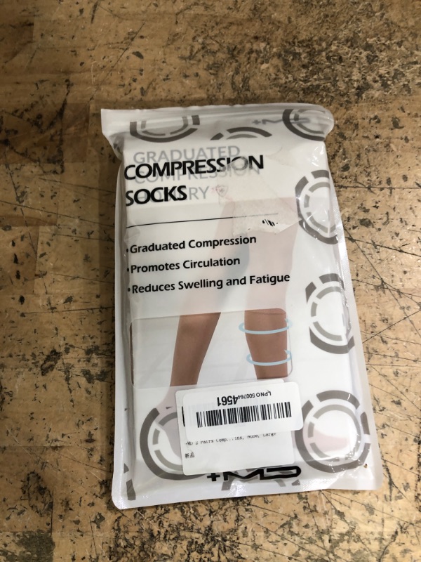 Photo 1 of +MD 2 Pairs 20-30 mmHg Compression Socks for Women & Men, Knee High Open Toe Stockings, Graduated Support & Comfort Hose Nude, Large