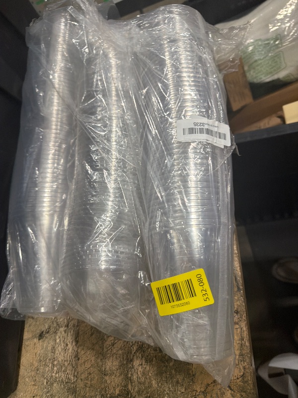 Photo 1 of [100 Sets-16 oz.] Plastic Cups With Dome Straw Slot Lids PET Crystal Clear Disposable Togo Cup BPA Free For Party Ice Cold Drinks Coffee Tea Parfait Dessert Smoothie Bubble Boba Fruit Milkshake Slush
