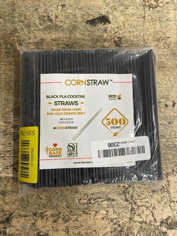 Photo 1 of [500 COUNT] CORNSTRAW 5" Short Cocktail Straws, Black PLA Cornstarch Plastic-Free Disposable Small Drink Stirrer, Swizzle Sticks, Mixer, for Cold Drinks, whiskey, Bar, Club, Party