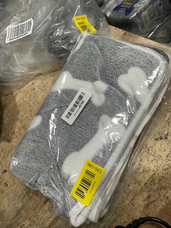 Photo 1 of 1 Pack 3 Puppy Blankets Super Soft Warm Sleep Mat Grey Cute Print Fluffy Fleece Pet Flannel Throw Dog Blankets for Small Dogs Cats,Star&Bone&Love- Small (23"x15")