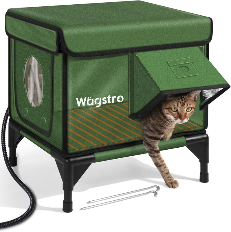 Photo 1 of (Color may vary)Outdoor Cat House with Waterproof Eaves & Escape Door, Elevated Outdoor Cat Shelter for Feral Stray Cat