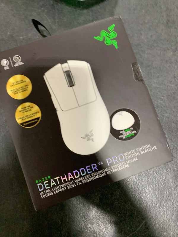 Photo 1 of Razer DeathAdder V4 Pro Wireless Gaming Mouse: 57g Lightweight - HyperSpeed Wireless Gen-2 - Optical Scroll Wheel - Optical Switches Gen-4 - Focus Pro 45K Sensor Gen-2 - Up to 150 Hr Battery - White