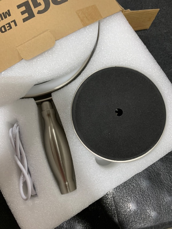 Photo 1 of Makeup Mirror with Light, 30x Magnifying Mirror with 3 Lights Colors, 5000mAh Vanity Mirror Brushed Nickel - 360° Rotation, Brightness Adjustable Magnification, Modern Style Side Touch + Side Charge