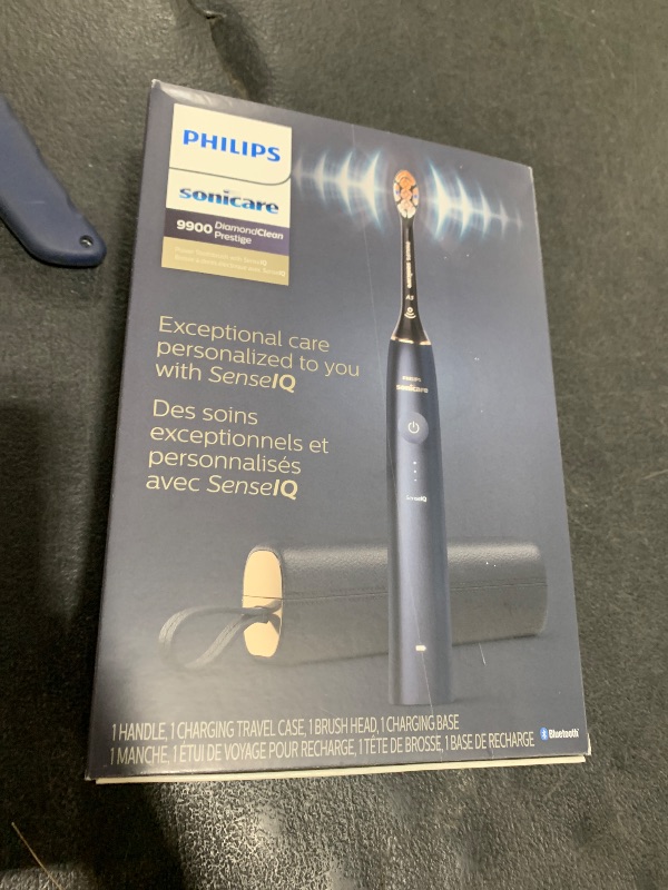 Photo 1 of Philips Sonicare DiamondClean 9900 Prestige Electric Toothbrush - with SenseIQ Technology and Advanced AI App, 5 Brushing Modes, 3 Intensity Levels, Charging Travel Case,Midnight Blue, Model HX9990/12