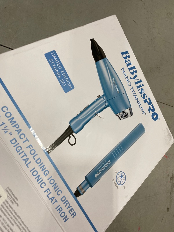 Photo 1 of BaBylissPRO Nano Titanium Compact Folding Ionic Hair Dryer and 1 1/4" Digital Ionic Flat Iron Prepack