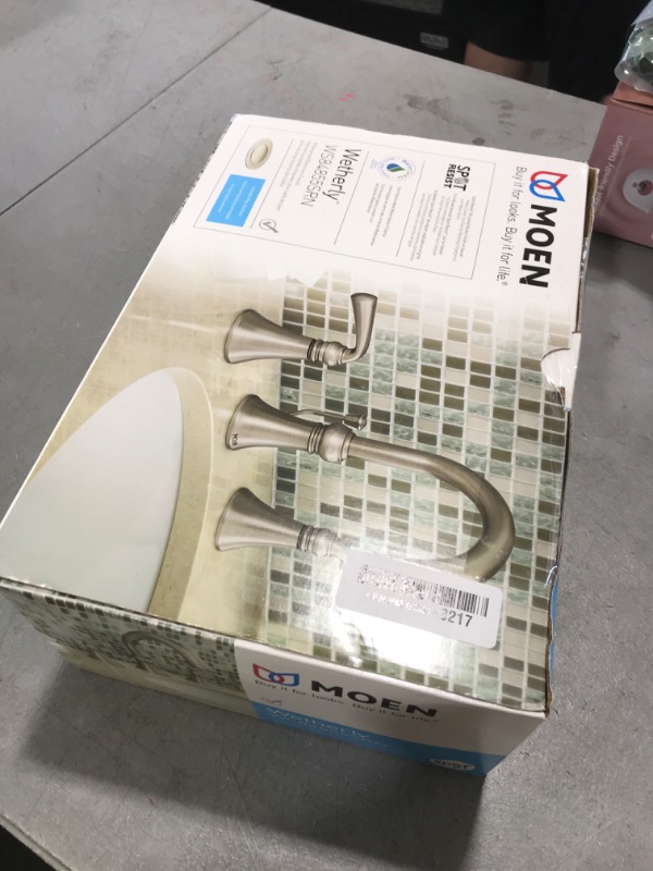 Photo 1 of Moen Wetherly Spot Resist Brushed Nickel Two-Handle Widespread Bathroom Faucet with Valve Included, 3-hole Deck Mounted Setup, WS84855SRN