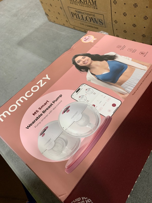 Photo 1 of Momcozy M5 Smart APP Controlled Wearable Breast Pump, Hands-Free Wireless Electric Pump, 3 Modes 9 Suction Levels, BPA-Free, Portable Lightweight, 24mm Flange, 2-Pack Quill Gray