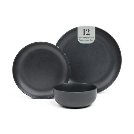 Photo 1 of 12 Piece Melamine Dish Set | Outdoor Dinnerware in Black | Table Set for 4 | RV Essentials

